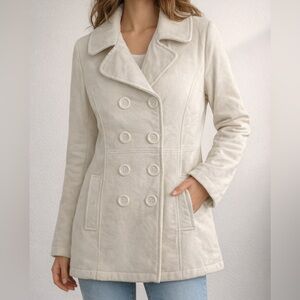Women's Off-White Double-Breasted Pea Coat